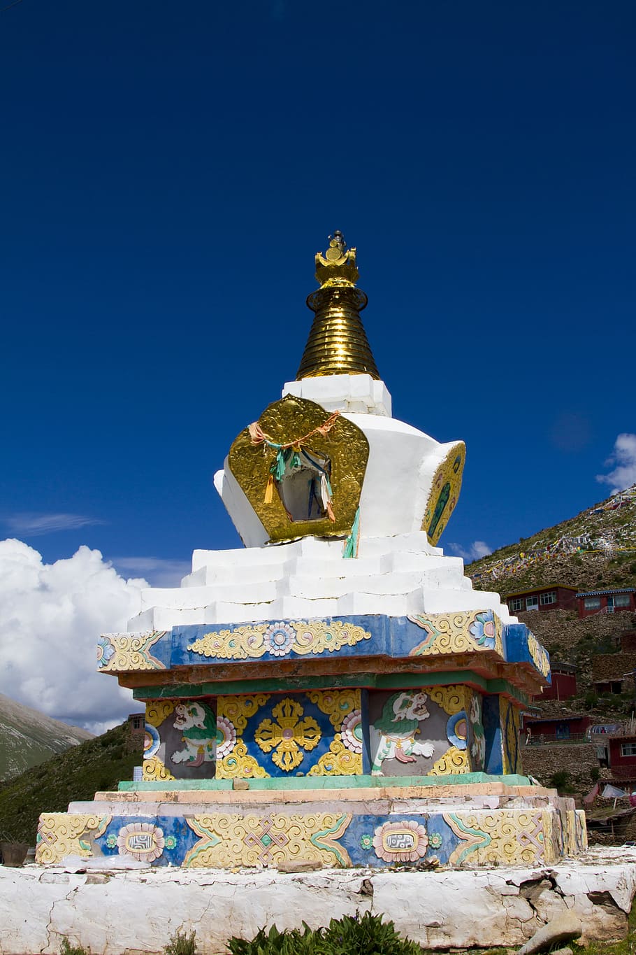 tibet, qinghai, stupa, sky, religion, belief, spirituality, built structure, place of worship, architecture