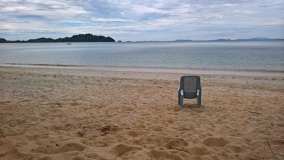 thailand, ko phayam, beach, chair, sand, land, water, cloud - sky, sky, sea