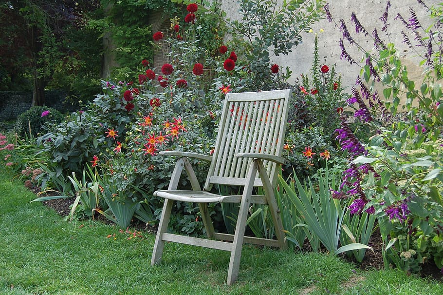 chair, solitary, outdoor, flowers, tranquil, peaceful, garden, alone, sad, solitude