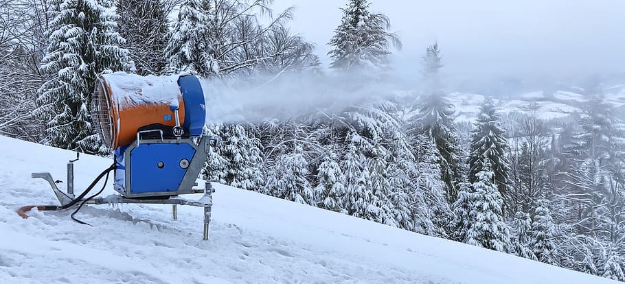 snow cannon, snow, skis, stok, mountains, skiing, winter sports, snowless, winter, issues