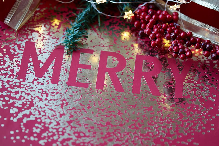 christmas, words, background, merry, xmas, festive, seasonal, gift, box, berries