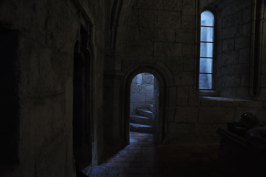 light, crypt, door opening, church, finish, emergence, dark, staircase, stairs, wall
