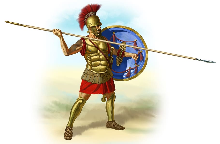 man, armor, holding, spear, shield illustration, Spartan Warrior, illustration, romans, gladiator, hoplite