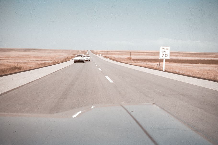 autopista, coche, velocidad, límite, mph, carretera, vendimia, America, paisaje, horizonte