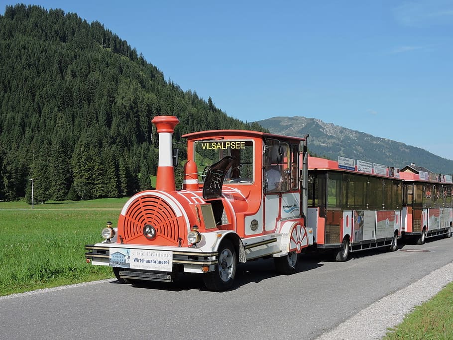 Tannheim, Bimmelbahn, Alpen-Express, transporte, vehículo terrestre, modo de transporte, camión, cielo, planta, naturaleza