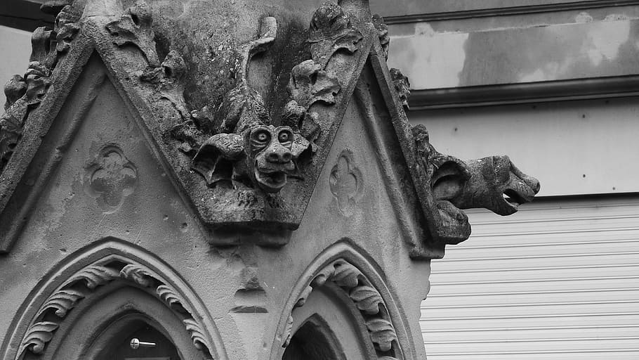 gargoyles, gothic, france, stone carvings, gothic architecture, low angle view, architecture, built structure, day, representation