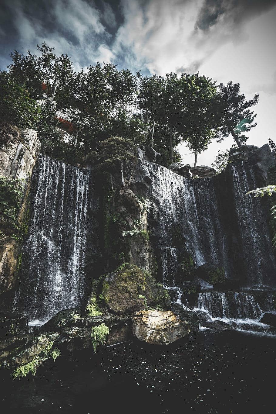 trees, waterfalls, low, angle photo, waterfall, chinese, taiwan, nature, water, motion