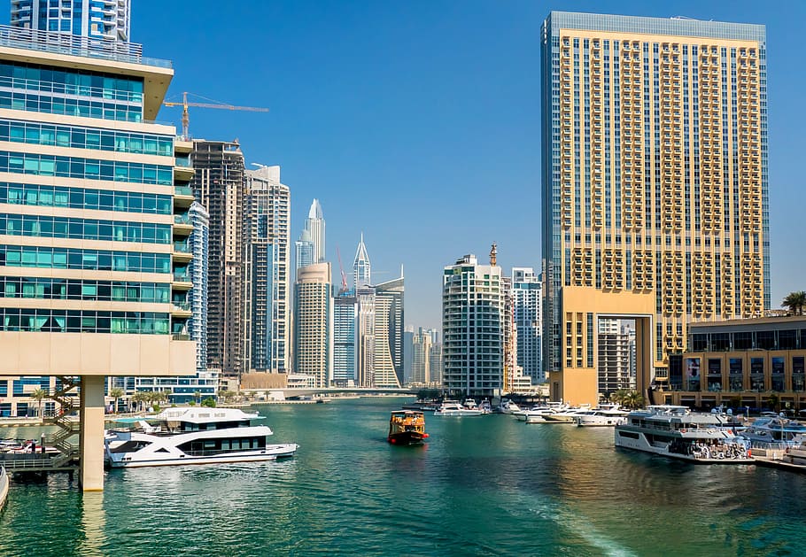 yachts, body, water, high, rise buildings, Dubai, Marina, Dubai Marina, dubai, marina, architecture