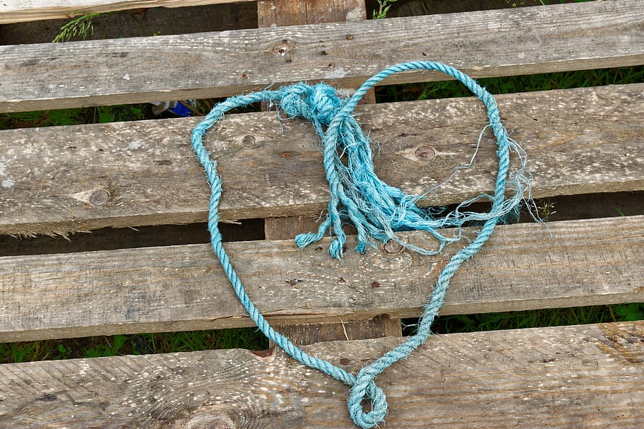 Pallet, Wood, Love Heart, wood pallet, heart, rope, string, blue string, wooden, timber