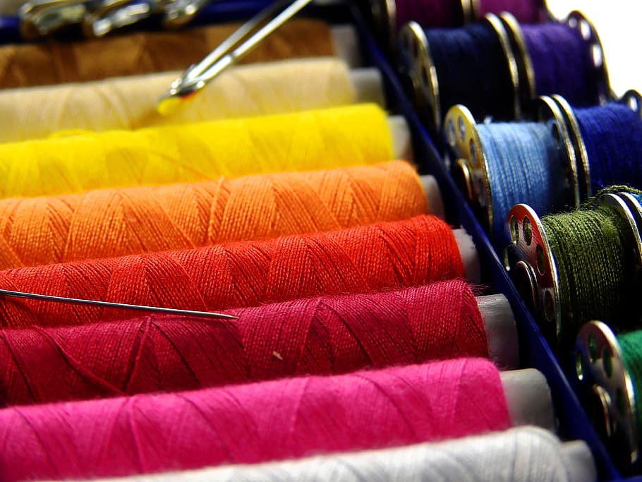 closeup, assorted-color, threads, yarn, thread, sew, thread spool, colorful, sewing thread, haberdashery