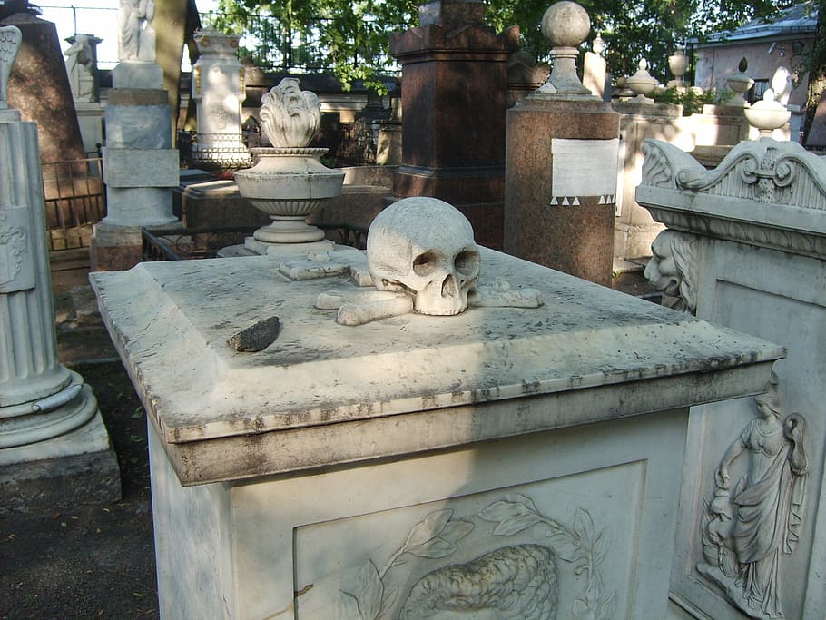 Death, Grave, Cemetery, Skull, tombstone, statue, sculpture, art and craft, representation, human representation