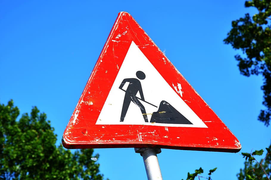 señalización vial de descarga, señal de tráfico, advertencia, obras viales, tráfico, señal, carretera, roadsign, transporte, peligro