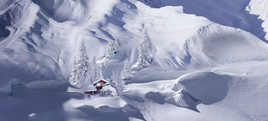nature, landscape, winter, snow, wintry, the winter's tale, mountains, cottage, hut, snow hut