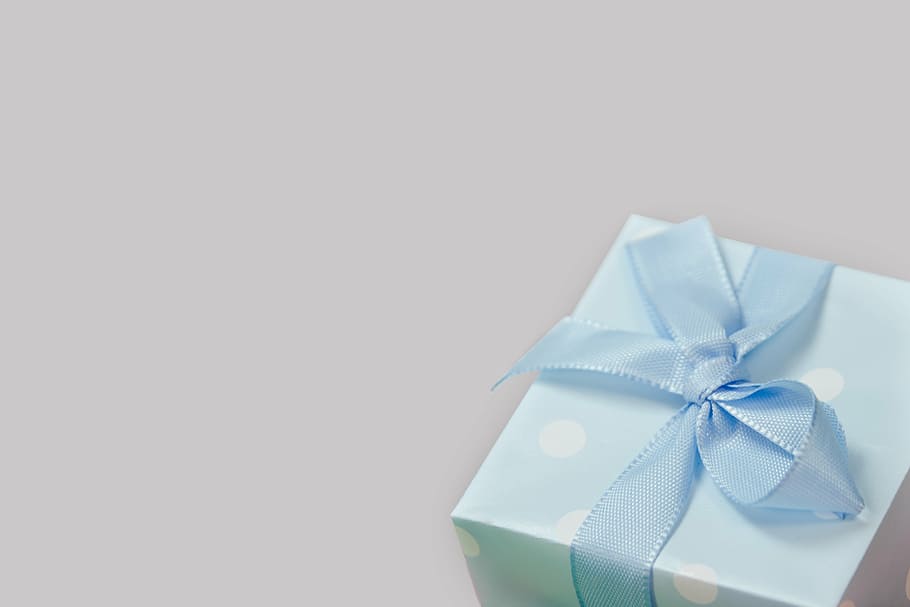 biru, putih, kotak, hadiah, paket, putaran, dibuat, natal, festival, dekorasi natal