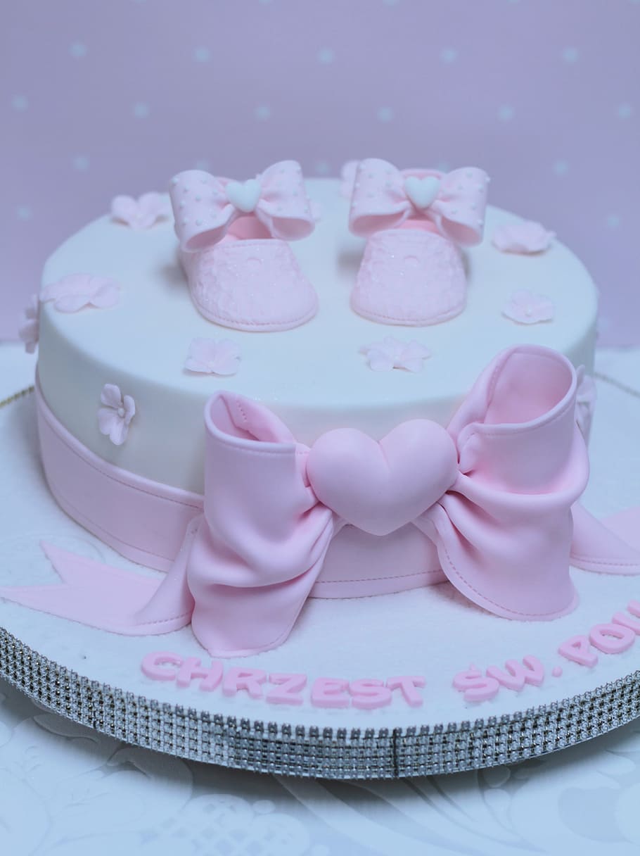 white, icing-covered fondant cake, cake, food, baptism, decoration, creative, the art of, child, it's a girl