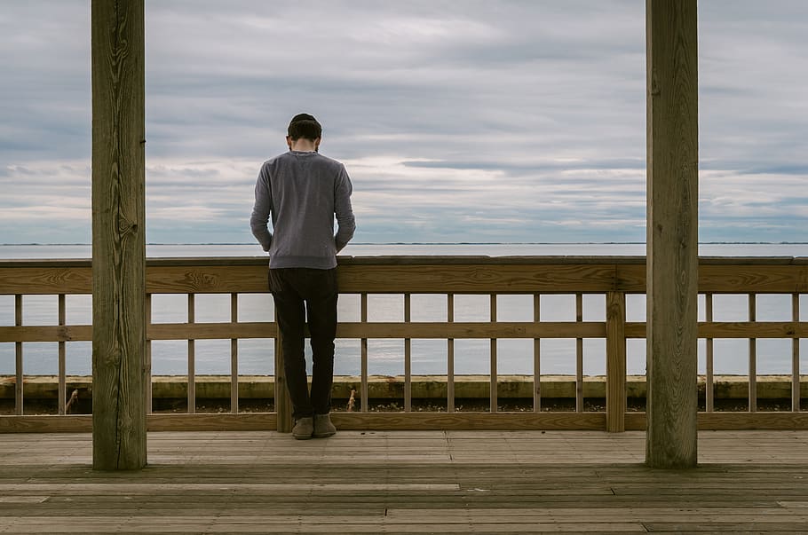 people, guy, man, standing, alone, outdoor, sea, ocean, view, horizon