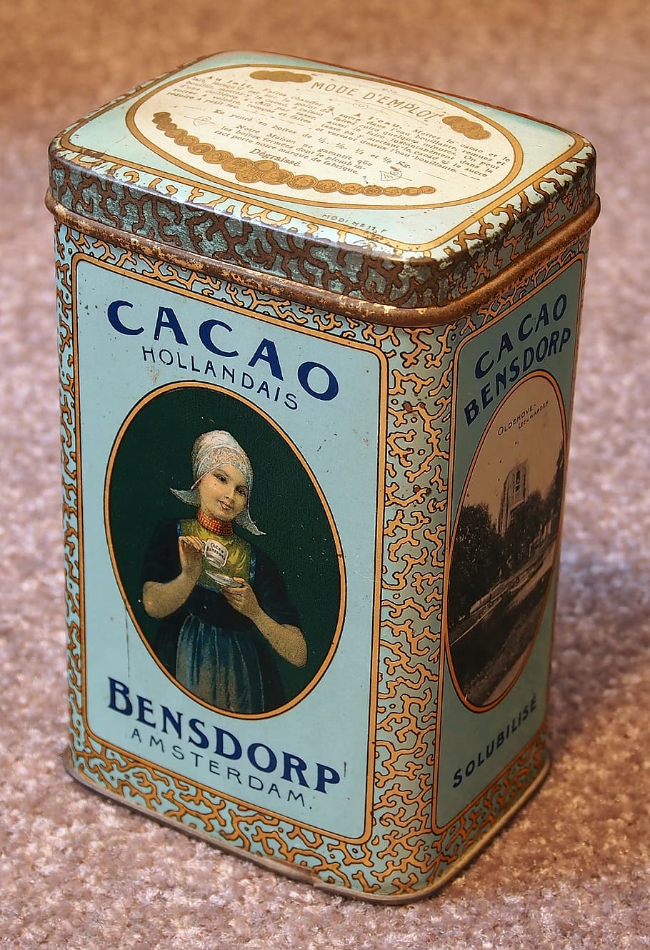 bensdorp, cacao, box, tin, package, old, retro, vintage, food, storage