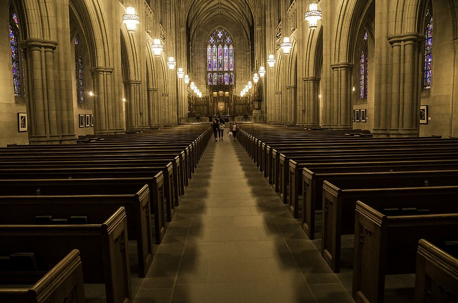 chapel, religion, cathedral, duke chapel, lights, pews, seats, prayer, christianity, pew