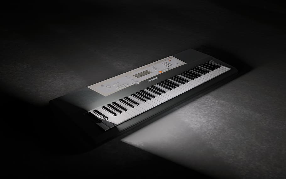black electronic keyboard, keyboard, keys, input device, musical instrument, piano keys, music, computer, input, 3d model