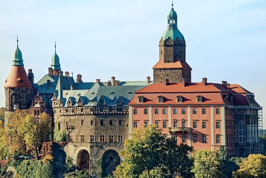 poland, silesia, the książ castle, castle, wałbrzych, forest castle, historically, building exterior, architecture, built structure