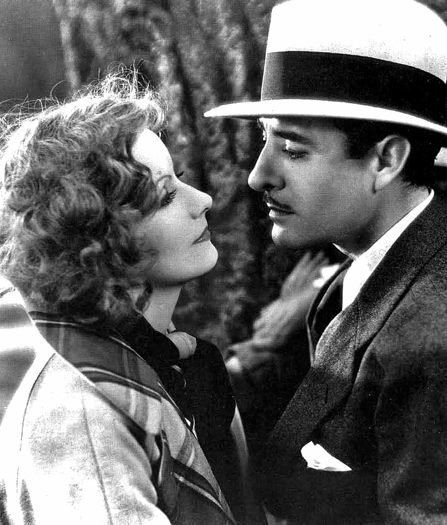hombre, mirando, mujer, foto en escala de grises, Greta Garbo, John Gilbert, actriz, actor, guionista, director