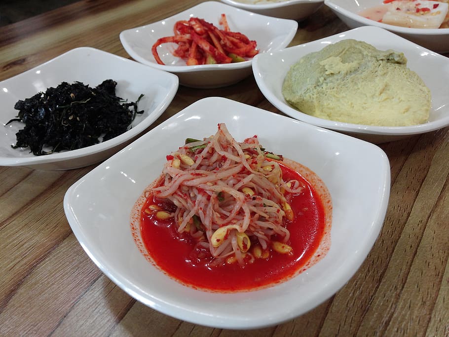 side dish, cooking, food, seoul, dining room, shop, sprouts, egg custard, seasoned laver, seasoned bellflower