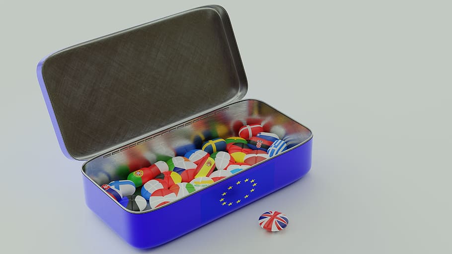 europe, eu, states of america, brexit, box, tablets, 3d, blender, multi colored, studio shot