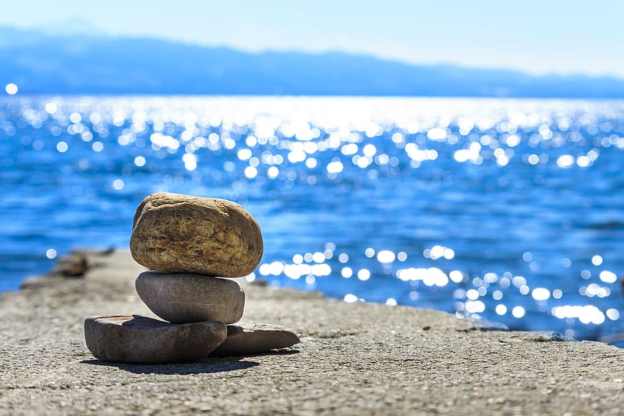 grey balancing stones, cairn, background, water, yoga, mood, stone, landscape, frisch, flow