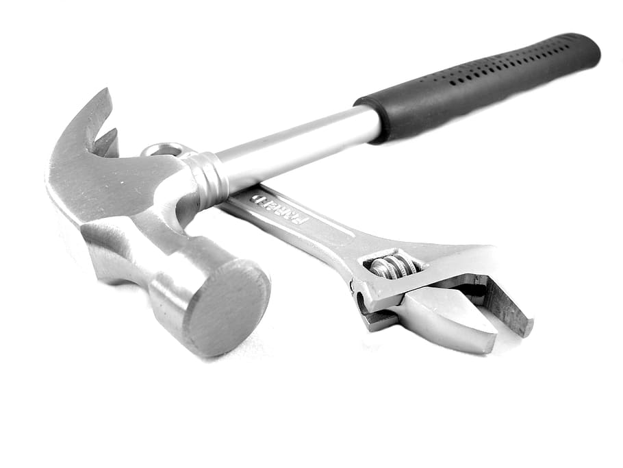 black, handle, gray, adjustable, wrench, white, surface, Tools, Hammer, Spanner