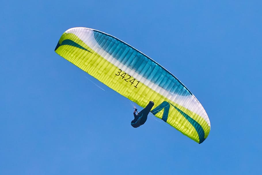 parapente, mosca, cielo, dom, azul, deporte, verano, montañas, vuelo, aireado