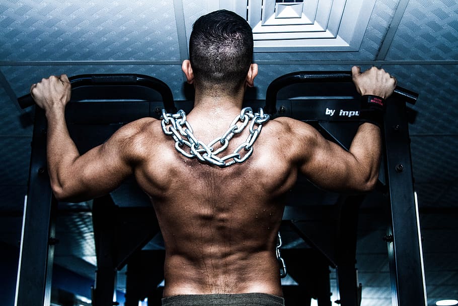 man, pull, self, black, bar, chains, shoulder, Muscle, Gym, Training