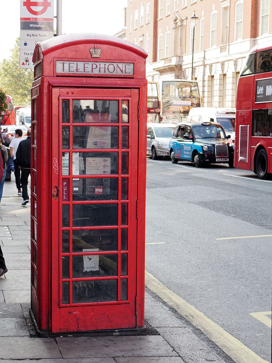 phone booth, london, red, british, communication, urban, retro, city, architecture, street