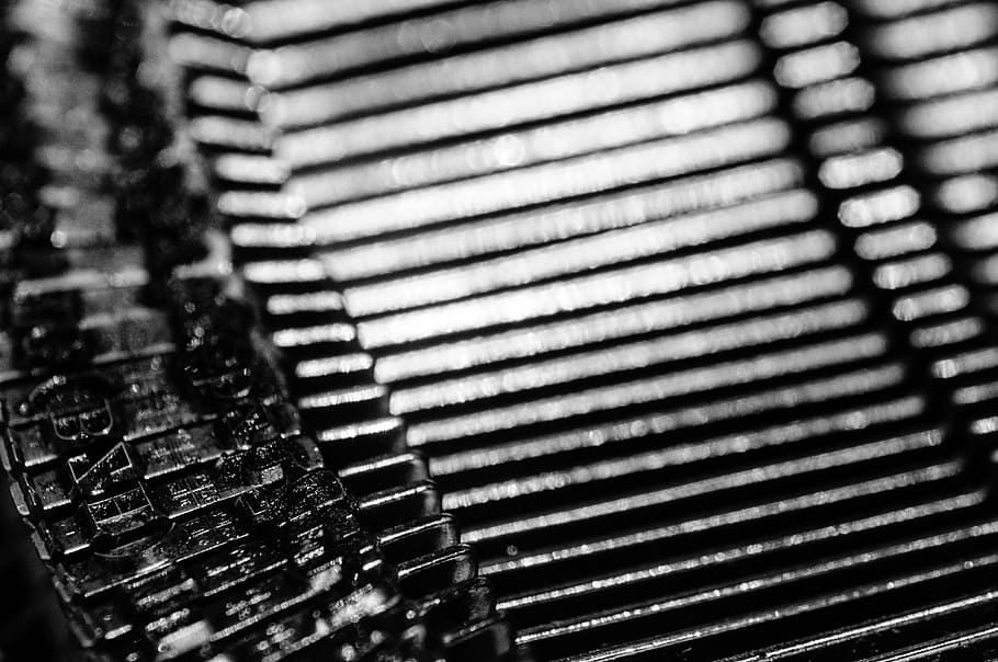 typewriter, black white, black and white, mechanically, technology, details, types, pattern, close-up, indoors