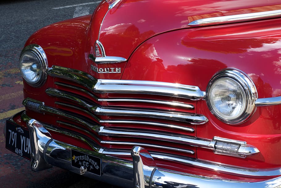 kendaraan merah klasik, fender, custom, panggangan, sayap, bumper, pembersih, amerika, retro, 50-an