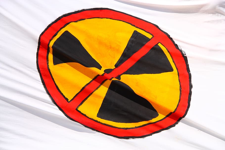 radiación, bandera, radiactivo, atómico, ecología, átomo, símbolo, primer plano, amarillo, sin gente
