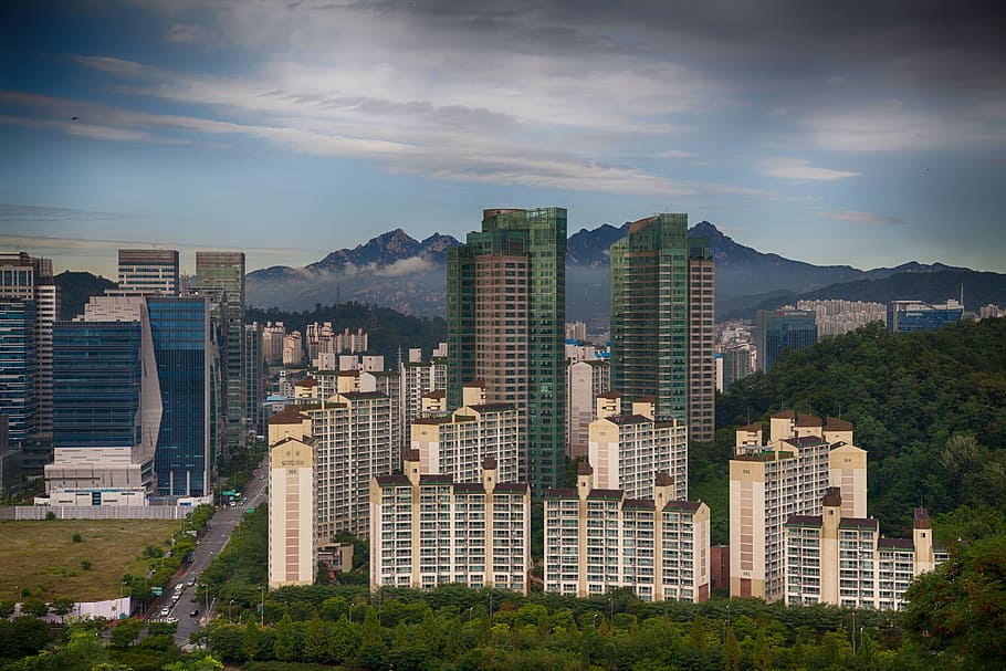pemandangan kota, gedung tinggi, gedung, hari, seoul, republik korea, kota, eksterior bangunan, arsitektur, struktur buatan