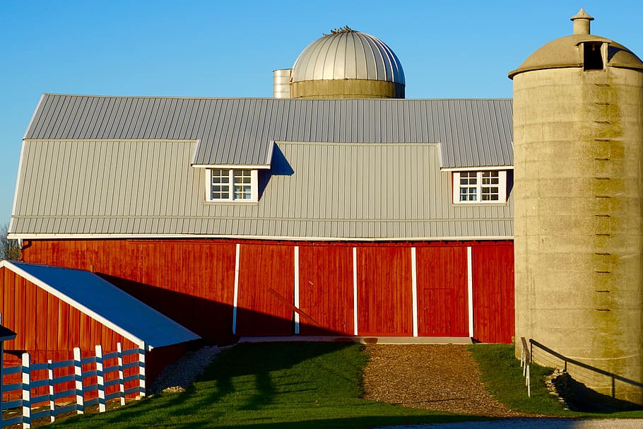 Farm, Rural, Agriculture, Red Barn, barn, countryside, wisconsin, red, silo, fence