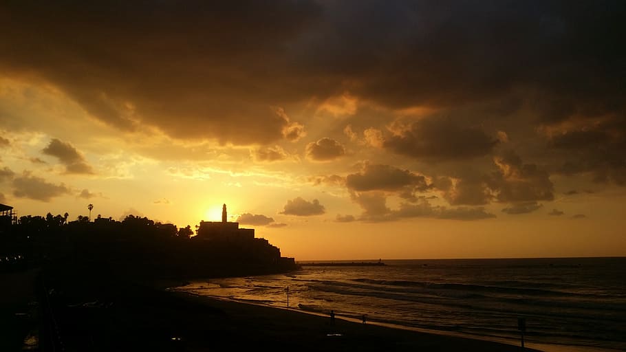 puesta de sol, jaffa, israel, mediterráneo, mar, nubes, nube - cielo, cielo, agua, horizonte