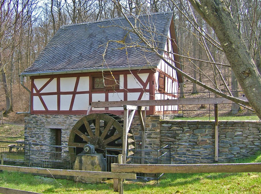 wood, house, woods, architecture, building, historic building, mill, water mill, grind, waterwheel