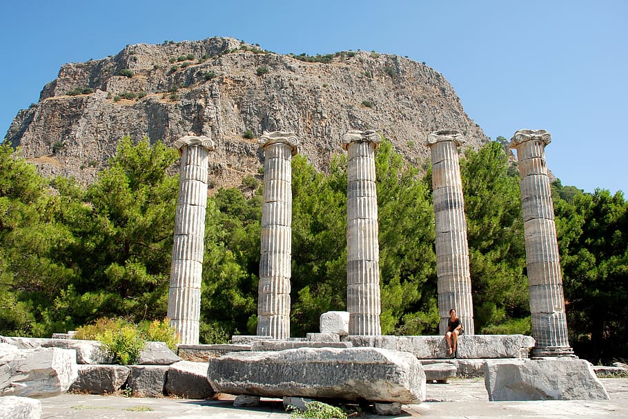 priene, turkey, ruins, temple, columns, old, roman empire, travel, history, the past