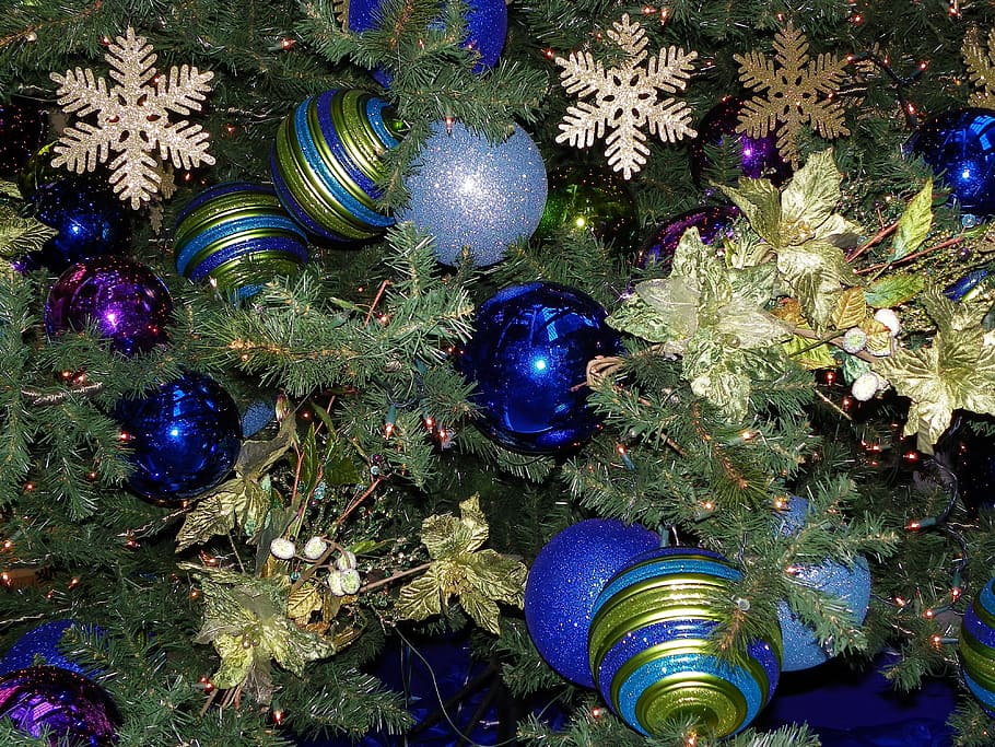 christmas tree, snow flakes, bauble decor attachment, baubles, christmas, decoration, ornament, xmas, blue, glitter