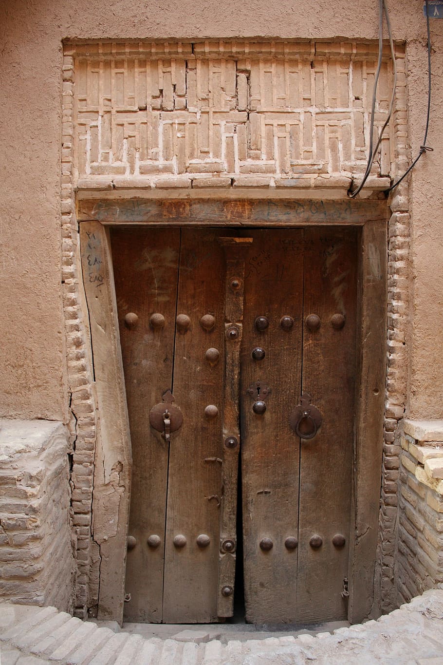 puerta, yazd, ciudad del desierto, dřevěnné puertas, casa de barro, irán, entrada, arquitectura, estructura construida, cerrado