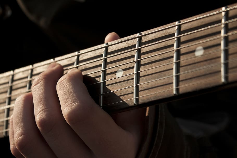 closeup, person, playing, guitar, music, rock, musical instrument, guitarist, street musician, black background