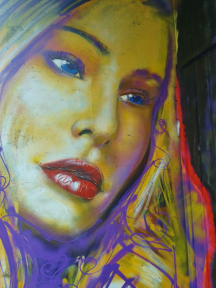 woman portrait, graffiti, artist rosco, woman, portrait, face, eyes, lips, melted, head