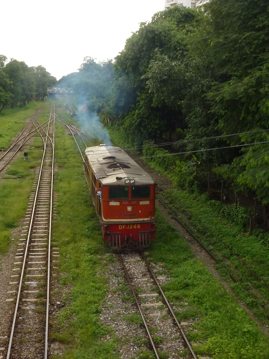 ferrocarril, antiguo, transporte, tren, vagón, locomotora, viajar, birmania, myanmar, yangon