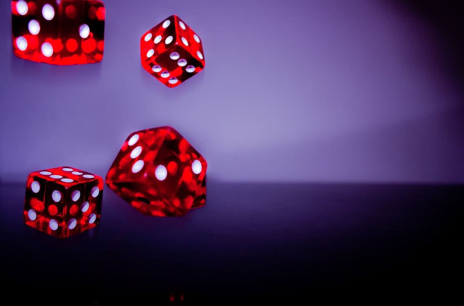 cube, red, fall, random, lucky number, play, lucky dice, points, poker game, luck