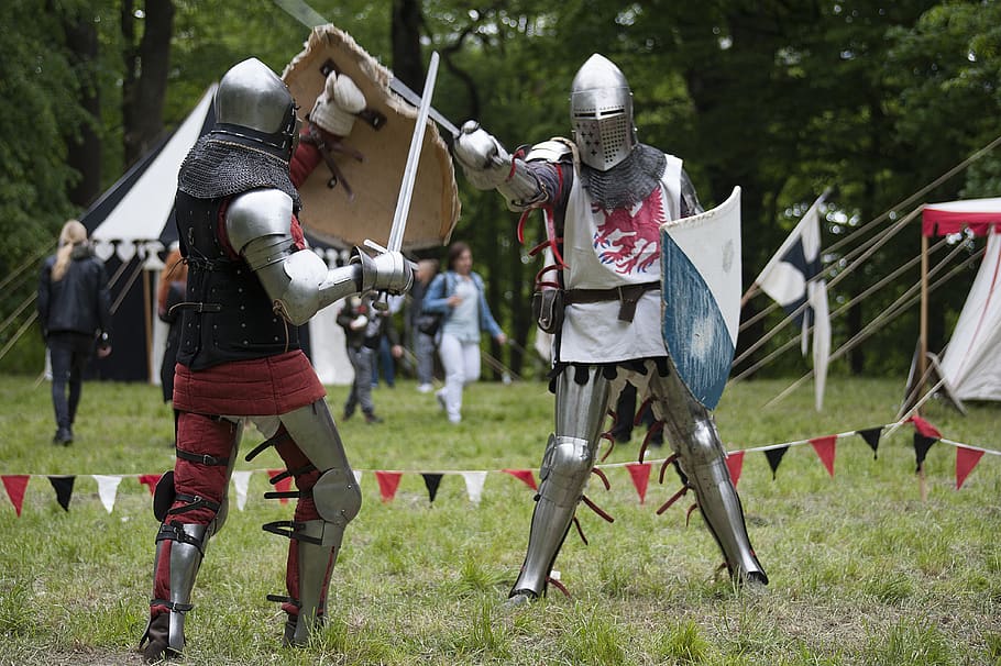 knights, helmet, sword, shield, middle ages, armor, fantasy, historically, history, fight