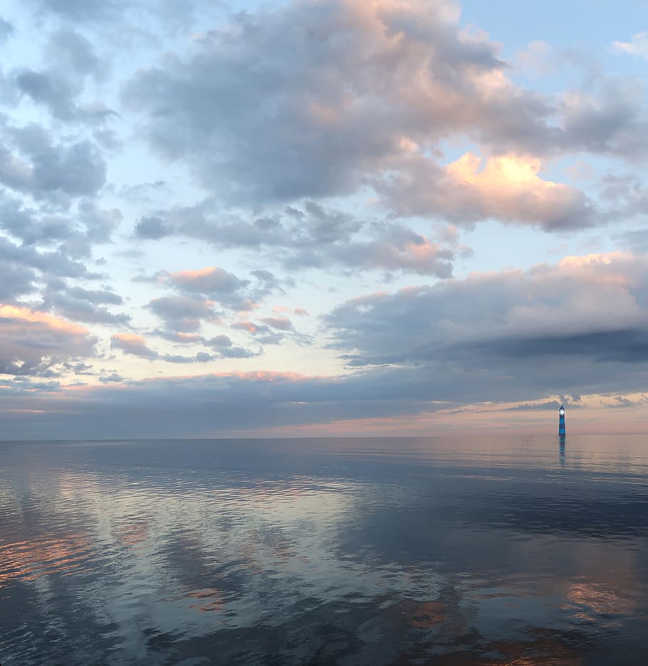 sunrise, sky, clouds, maritime, twilight, sea, lake, baltic sea, morgenrot, silent