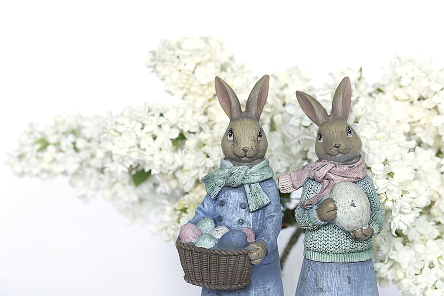 easter, rabbit, lilac, spring, decorative, eggs, statuette, hare, animal, animals