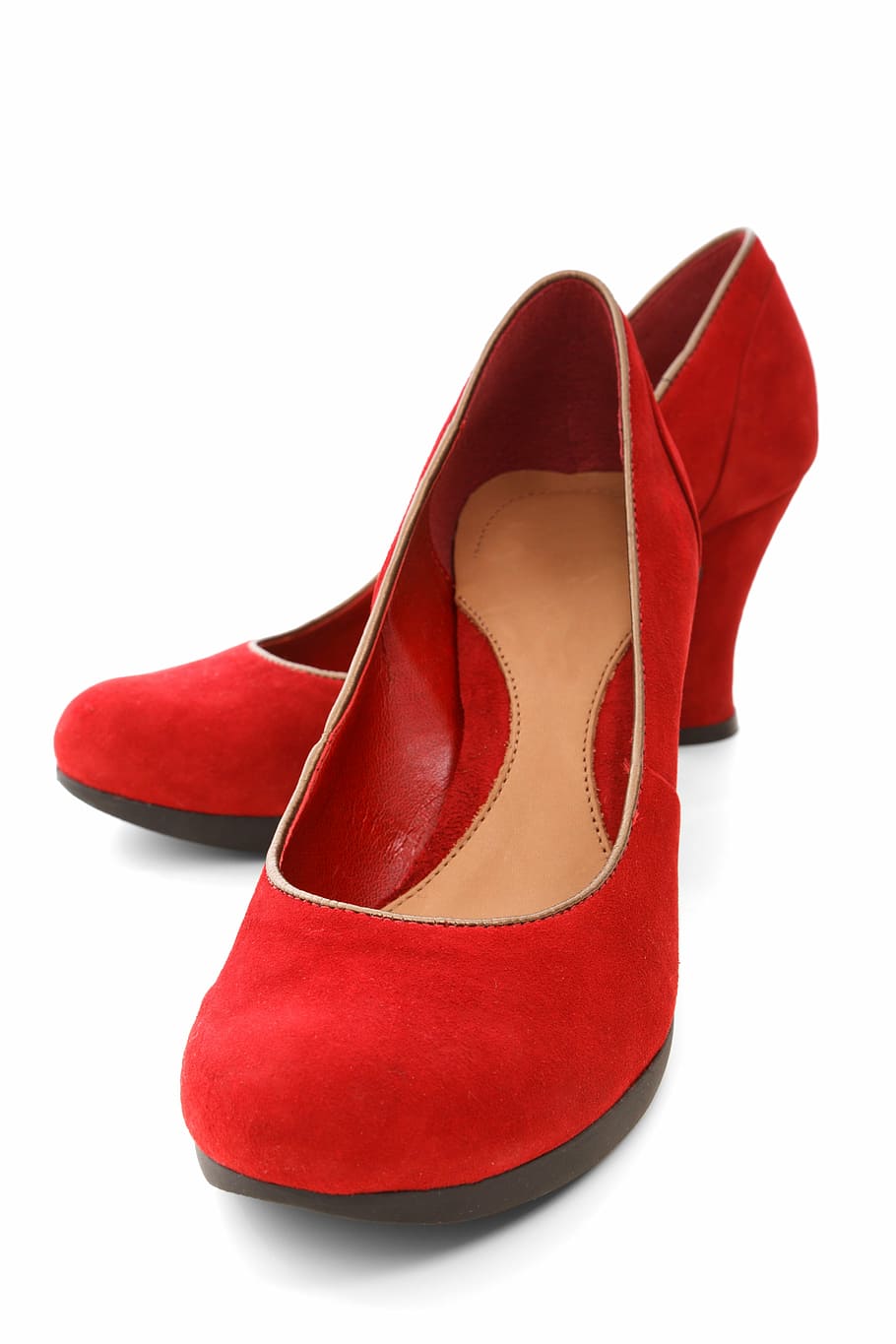 par, rojo, cuñas de gamuza, elegancia, elegante, moda, mujer, pie, calzado, glamour
